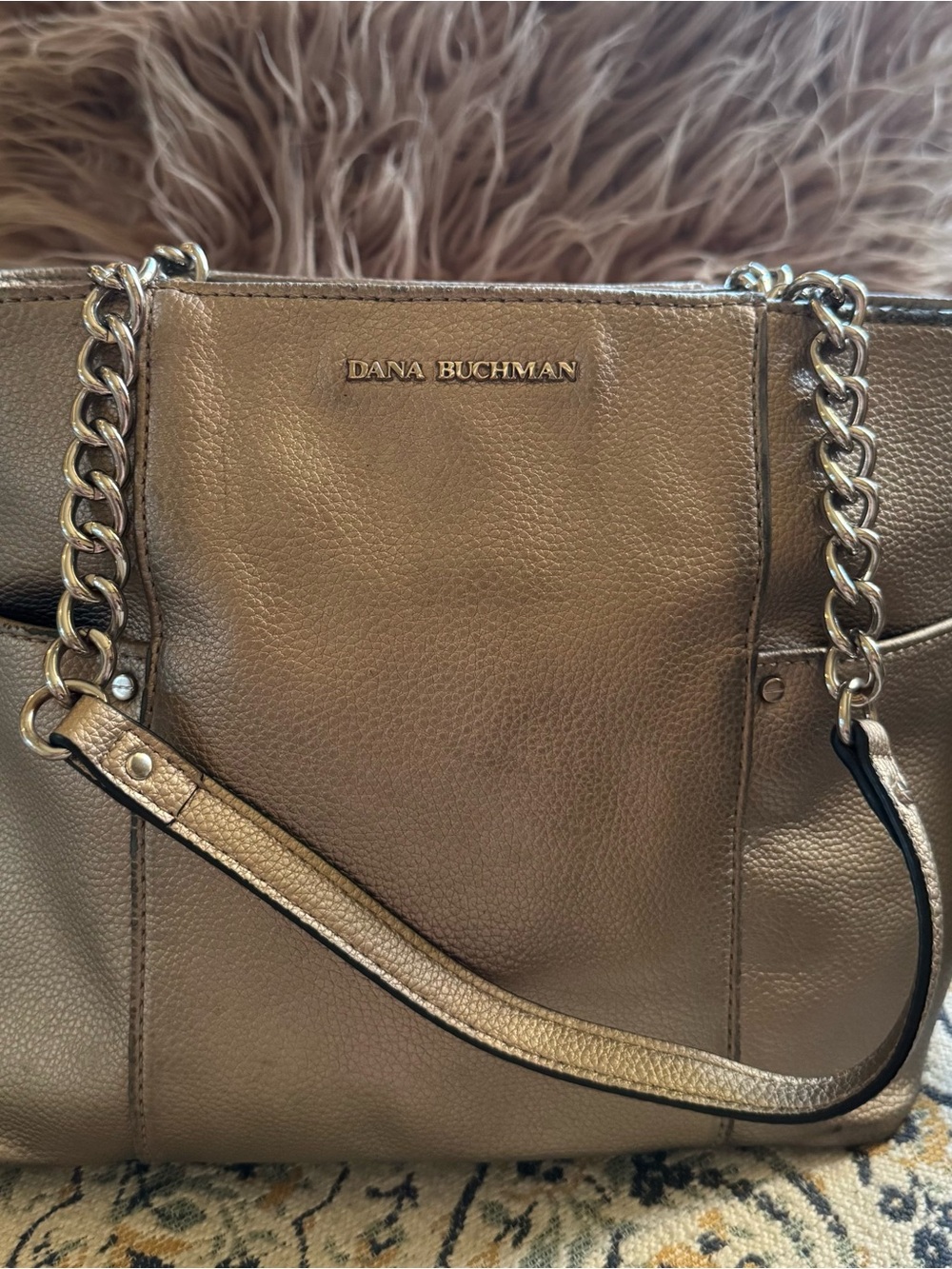 Dana Buchman Metallic Taupe Chain-Detail Tote